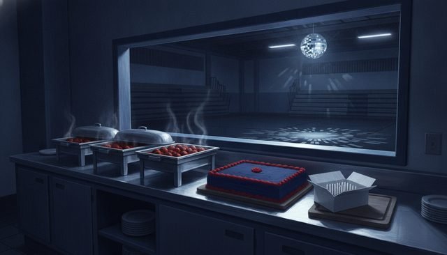 The school kitchen, where the reunion buffet waits