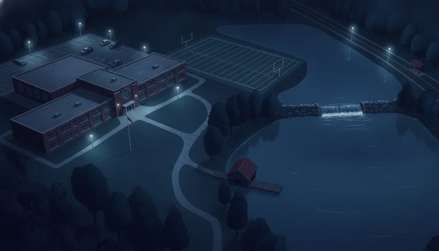 The painted school and lake map your guests pin to the wall