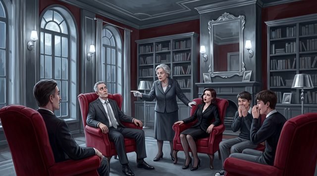 The Family Meeting: argue, accuse and vote to disown a suspect